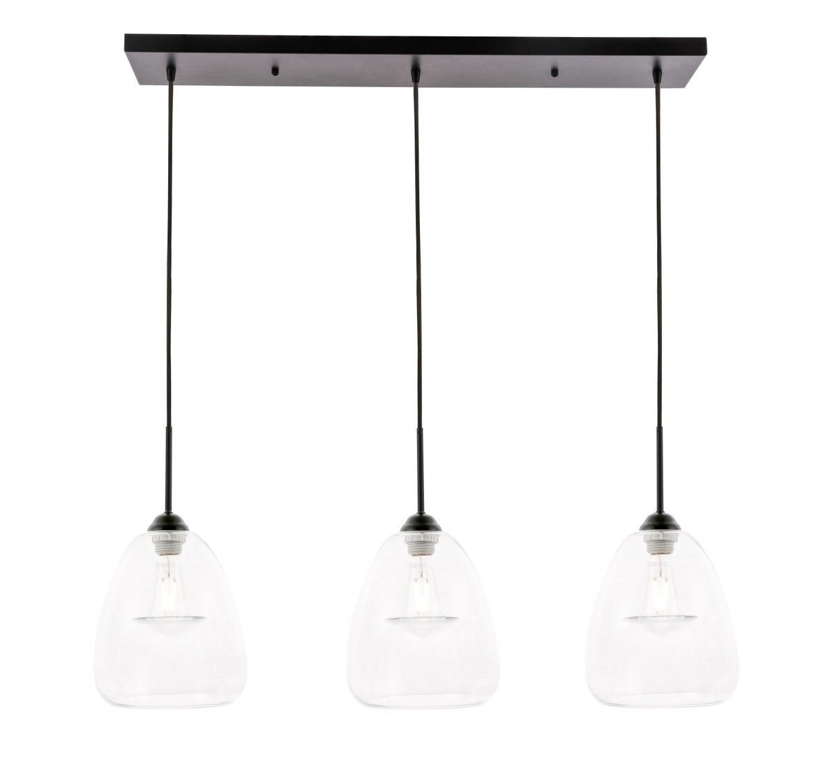Kason 3-Light Pendant in Black & Clear Glass
