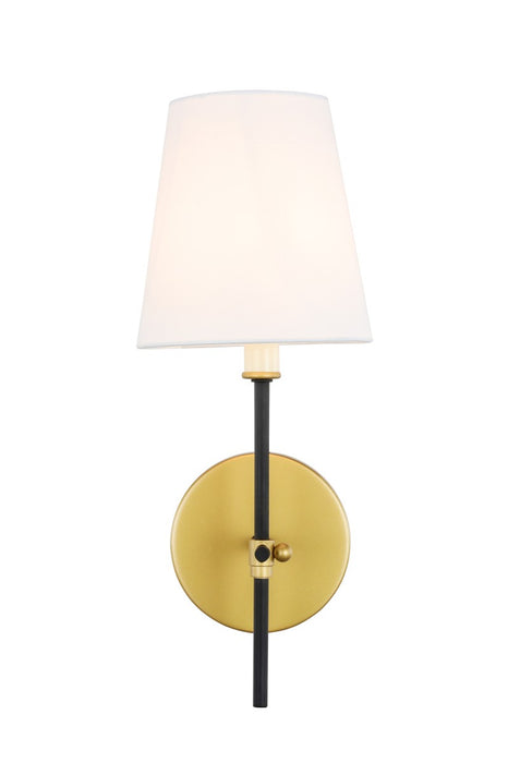 Mel 1-Light Wall Sconce in Brass & Black & White Shade