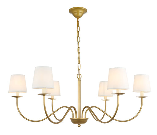 Eclipse 6-Light Chandelier in Brass & White Shade