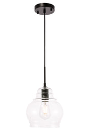 Pierce 1-Light Pendant in Black & Clear Seeded Glass