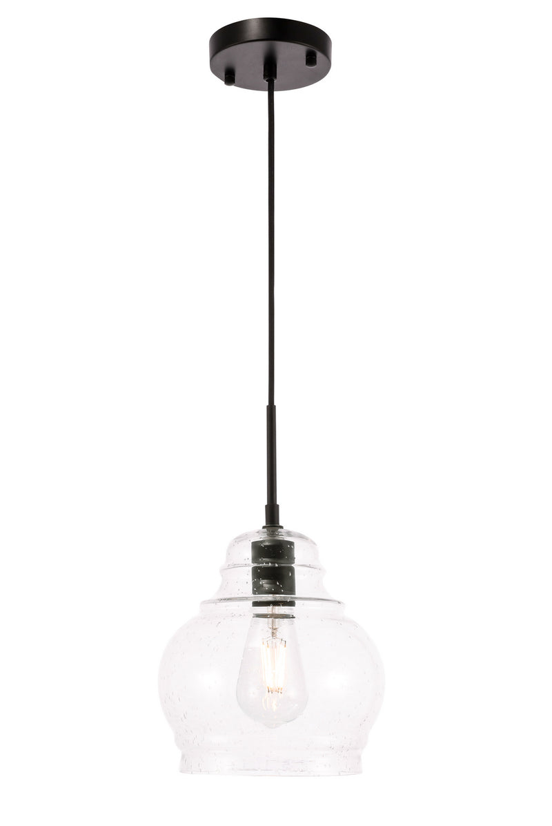 Pierce 1-Light Pendant in Black & Clear Seeded Glass