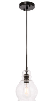 Pierce 1-Light Pendant in Black & Clear Seeded Glass