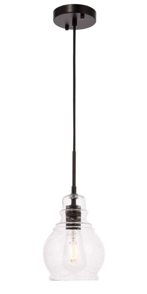 Pierce 1-Light Pendant in Black & Clear Seeded Glass
