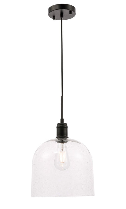 Gabe 1-Light Pendant in Black & Clear Seeded Glass