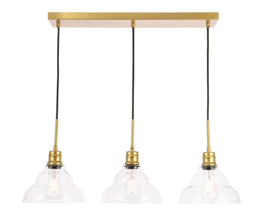 Clive 3-Light Pendant in Brass & Clear Seeded Glass