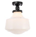Lyle 1-Light Flush Mount in Black & Frosted White Glass