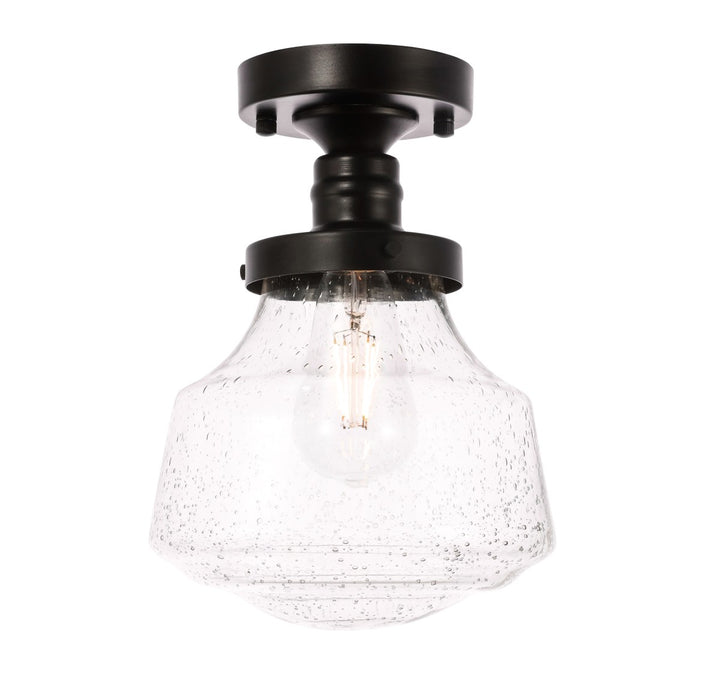 Lyle 1-Light Flush Mount in Black & Clear Seeded Glass
