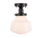 Lyle 1-Light Flush Mount in Black & Frosted White Glass