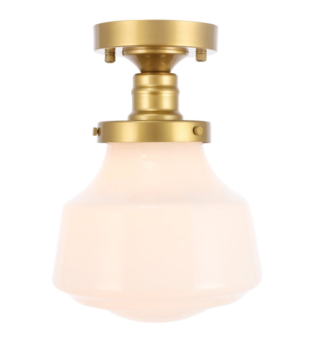 Lyle 1-Light Flush Mount in Brass & Frosted White Glass