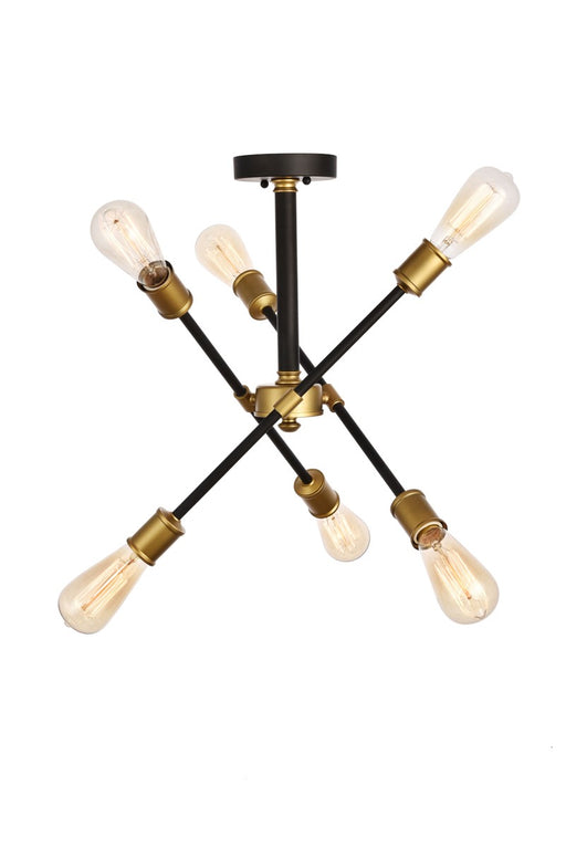 Axel 6-Light Flush Mount-Semi in Black & Brass
