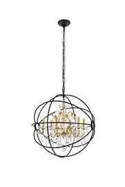 Cordelia 6-Light Pendant in Black & Gold with Clear royal cut Crystal