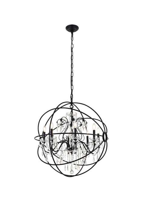 Cordelia 8-Light Pendant in Black with Clear royal cut Crystal