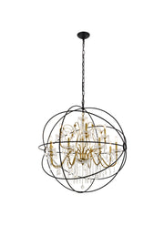 Cordelia 12-Light Pendant in Black & Gold with Clear royal cut Crystal