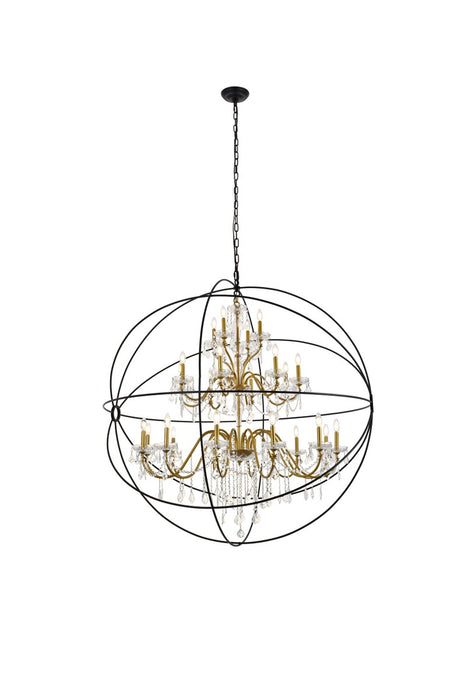 Cordelia 24-Light Pendant in Black & Gold with Clear royal cut Crystal