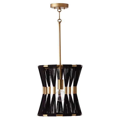 Bianca One Light Pendant in Black Rope and Patinaed Brass