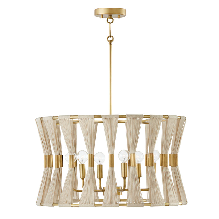 Bianca Six Light Pendant in Bleached Natural Rope and Patinaed Brass