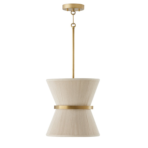 Cecilia One Light Pendant in Bleached Natural Rope and Patinaed Brass