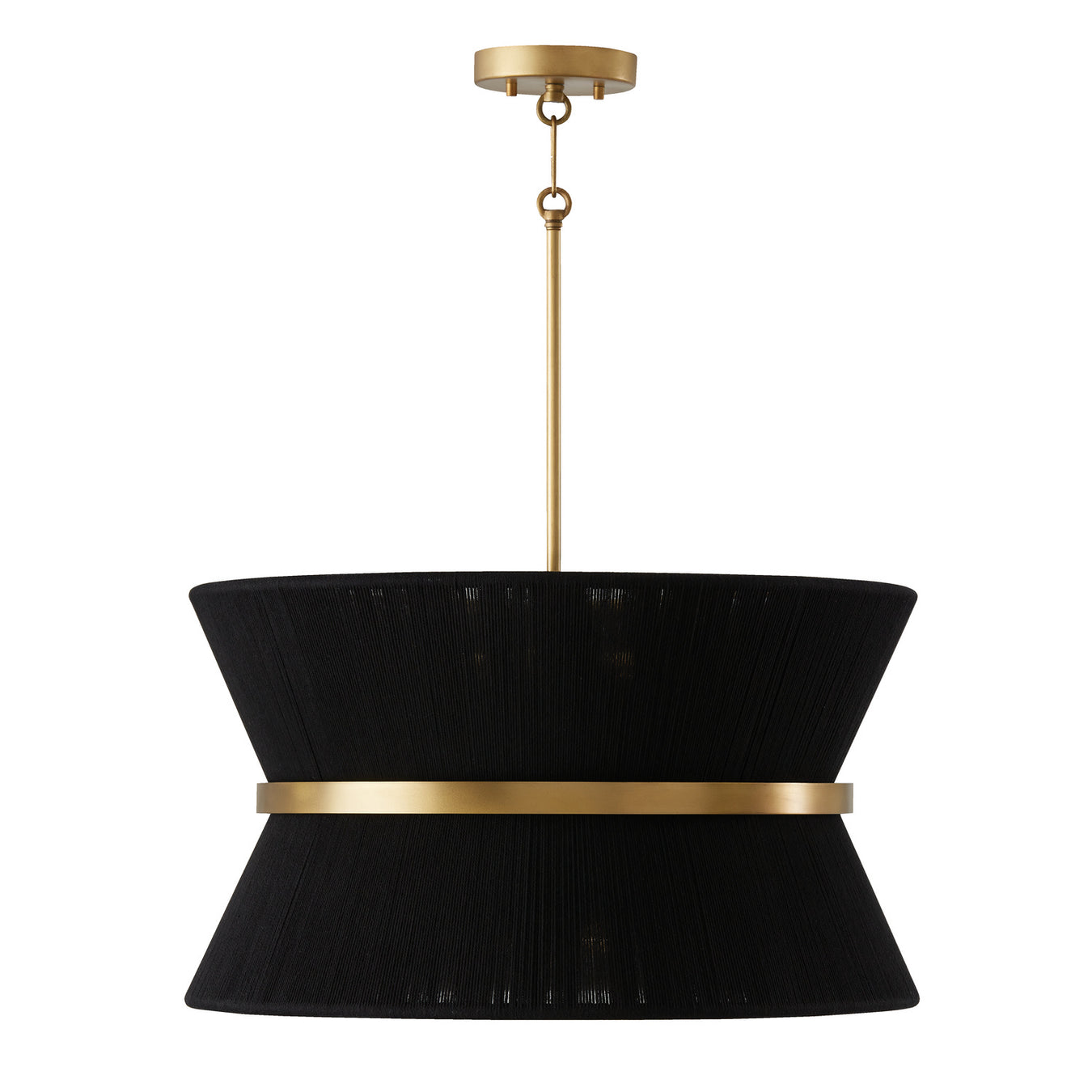 Cecilia Eight Light Pendant in Black Rope and Patinaed Brass