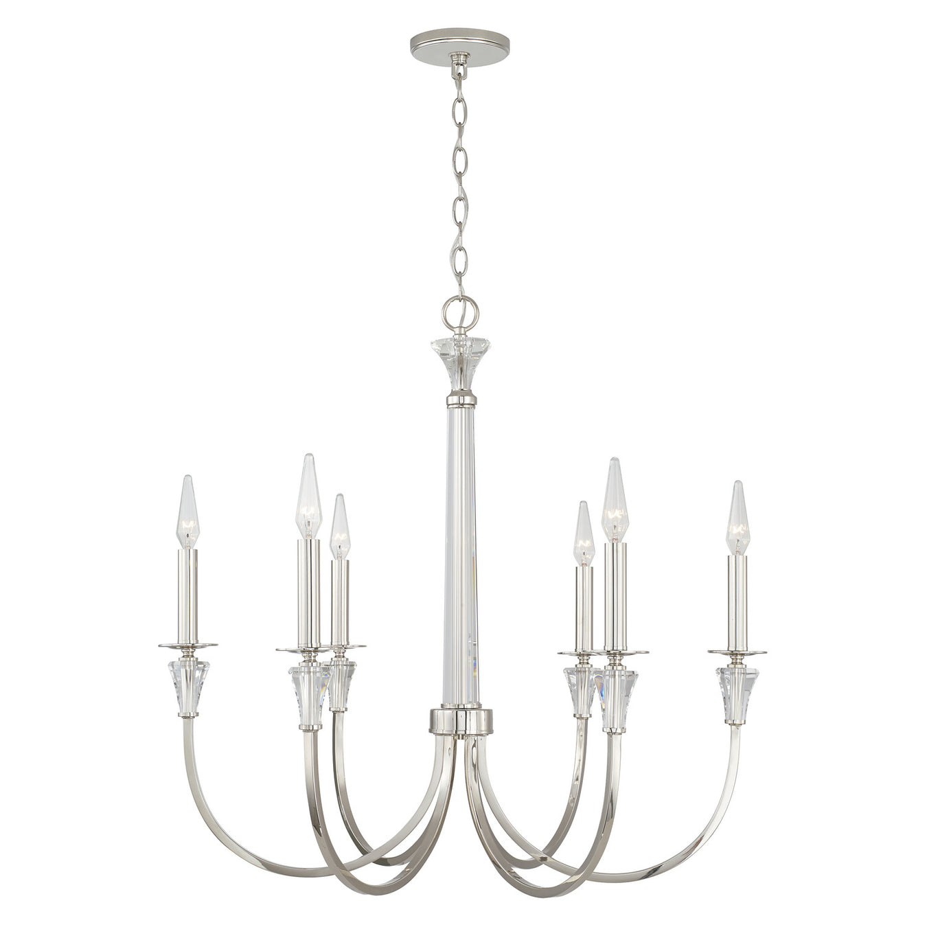 Laurent Six Light Chandelier in Polished Nickel
