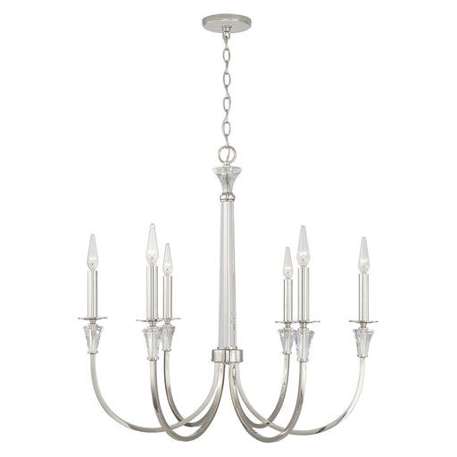 Laurent Six Light Chandelier in Polished Nickel