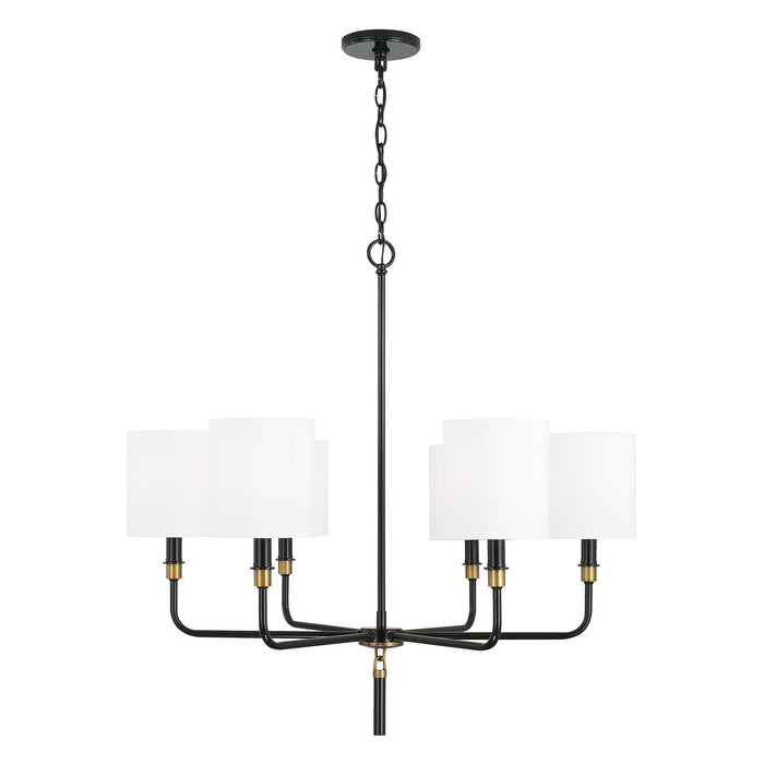 Beckham Six Light Chandelier in Glossy Black and Aged Brass