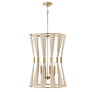 Bianca Four Light Foyer Pendant in Bleached Natural Rope and Patinaed Brass