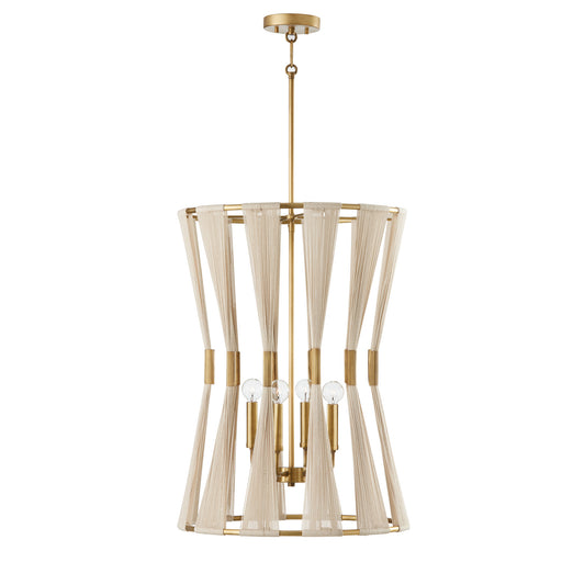 Bianca Four Light Foyer Pendant in Bleached Natural Rope and Patinaed Brass