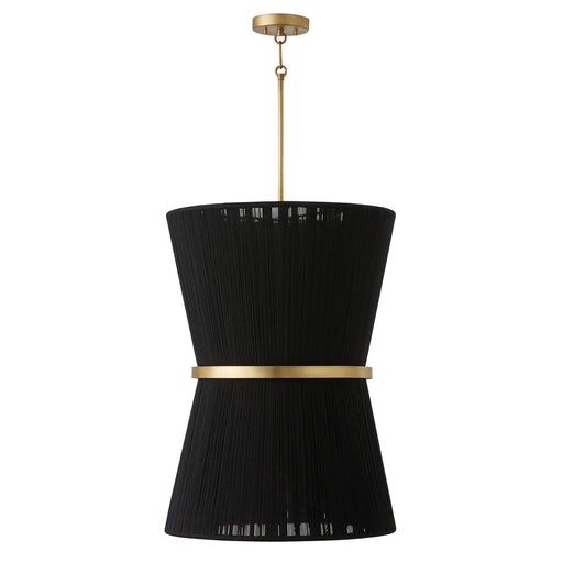 Cecilia Six Light Foyer Pendant in Black Rope and Patinaed Brass
