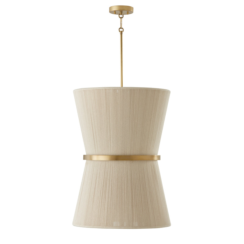 Cecilia Six Light Foyer Pendant in Bleached Natural Rope and Patinaed Brass