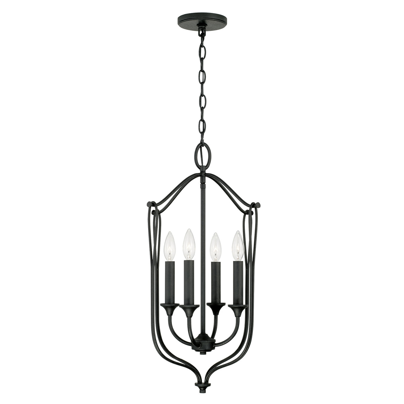 Bentley Four Light Foyer Pendant in Black Iron