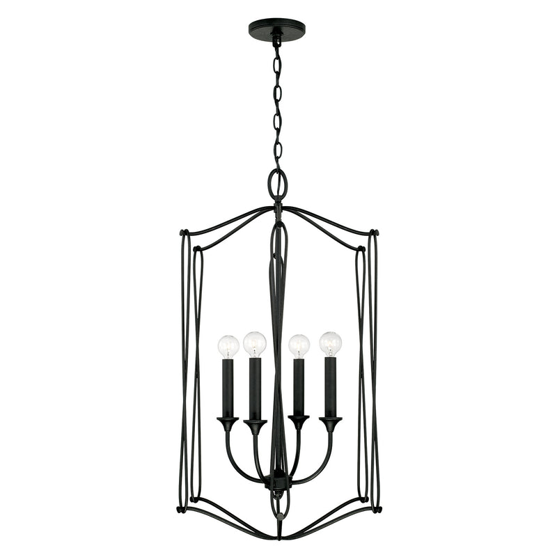 Bentley Four Light Foyer Pendant in Black Iron