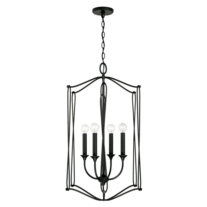 Bentley Four Light Foyer Pendant in Black Iron