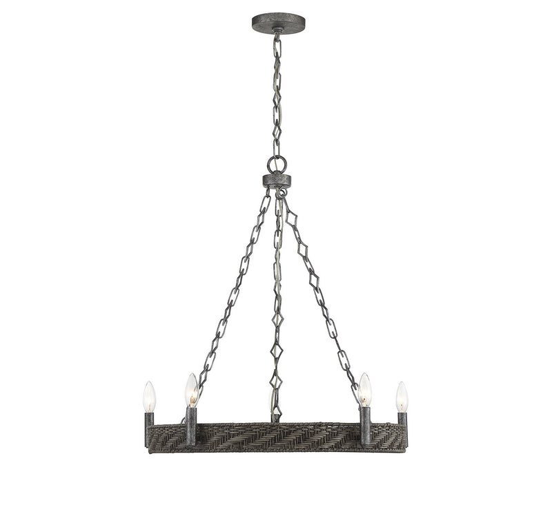 Tripoli 5-Light Chandelier in Mottled Zinc with Gray Rattan - Lamps Expo