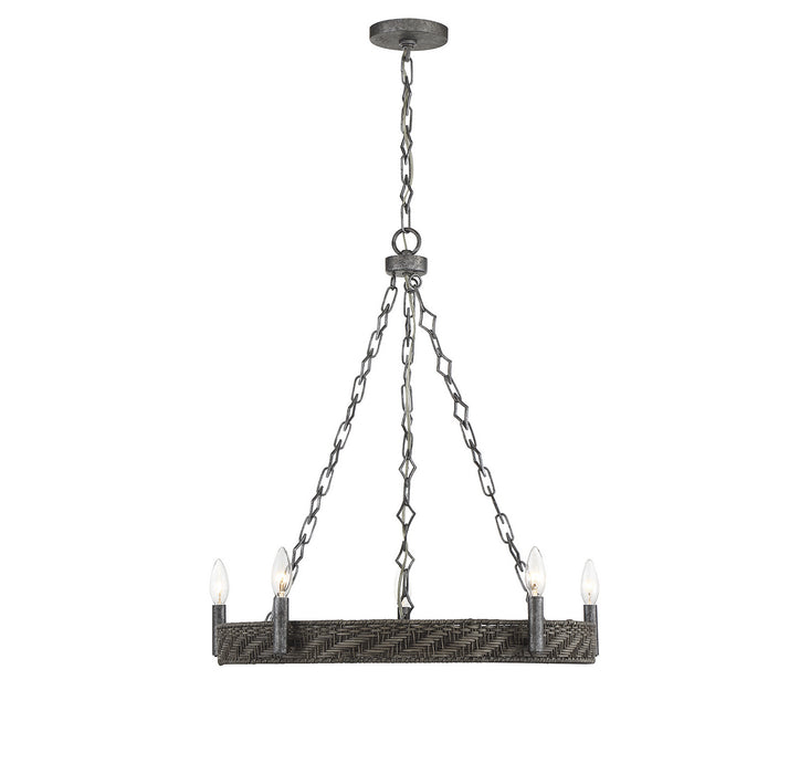 Tripoli 5-Light Chandelier in Mottled Zinc with Gray Rattan - Lamps Expo