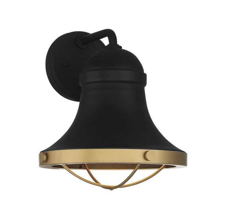 Belmont 1-Light Outdoor Wall Lantern in Textured Black with Warm Brass Accents
