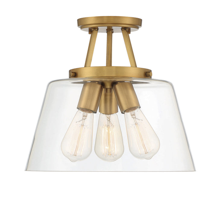Calhoun 3-Light Semi-Flush in Warm Brass