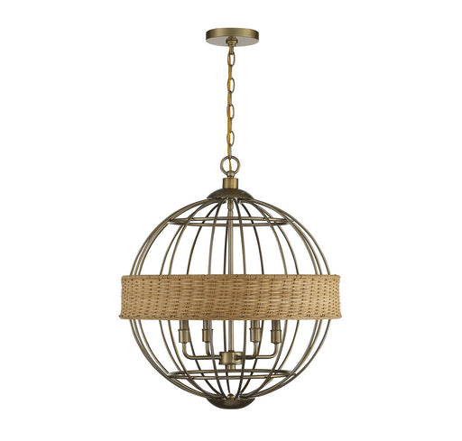 Boreal 4-Light Pendant in Warm Brass With Natural Rattan - Lamps Expo