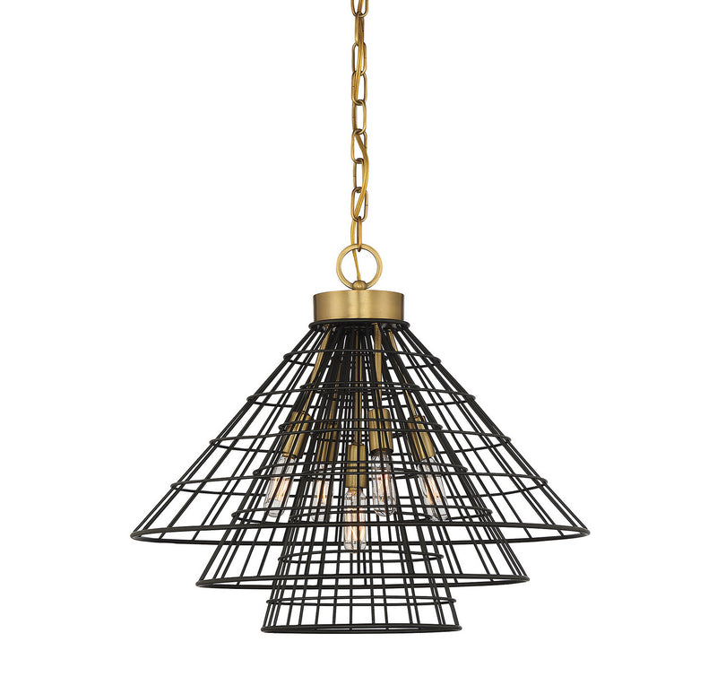 Lenox 5-Light Pendant in Black with Warm Brass Accents - Lamps Expo