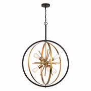 Estelle Six Light Pendant in Natural Brass and Matte Black