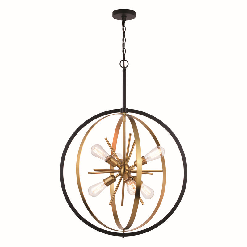 Estelle Six Light Pendant in Natural Brass and Matte Black