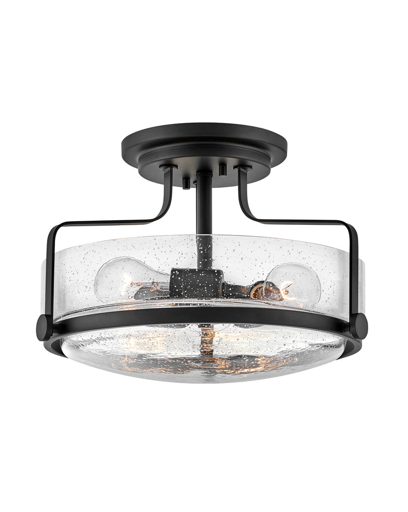 Harper Three Light Semi-Flush Mount in Black with Clear Seedy glass by Hinkley Lighting