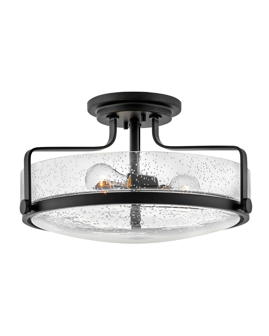 Harper Three Light Semi-Flush Mount in Black with Clear Seedy glass by Hinkley Lighting