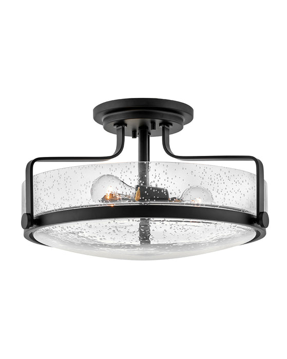 Harper Three Light Semi-Flush Mount in Black with Clear Seedy glass by Hinkley Lighting