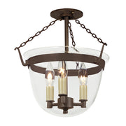 Harris Small Semi Flush Classic Bell Lantern with Clear Glass in Oil rubbed bronze