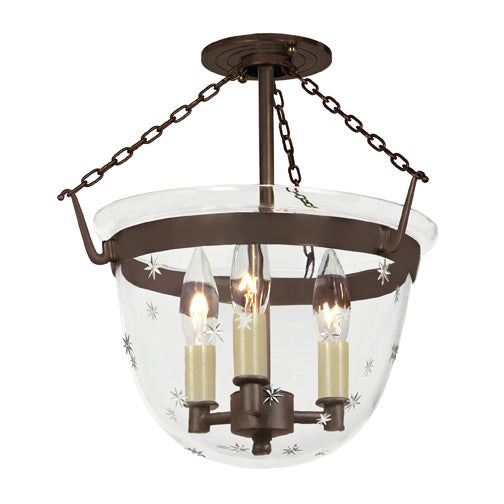 Harris Small Semi Flush Classic Bell Lantern with Tiny Star Glass in Oil rubbed bronze