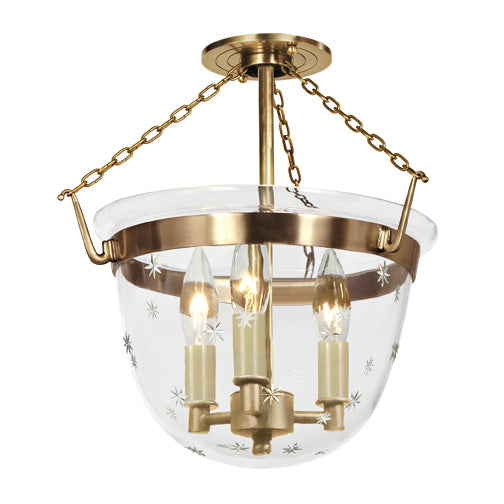 Harris Small Semi Flush Classic Bell Lantern with Tiny Star Glass in Satin Brass