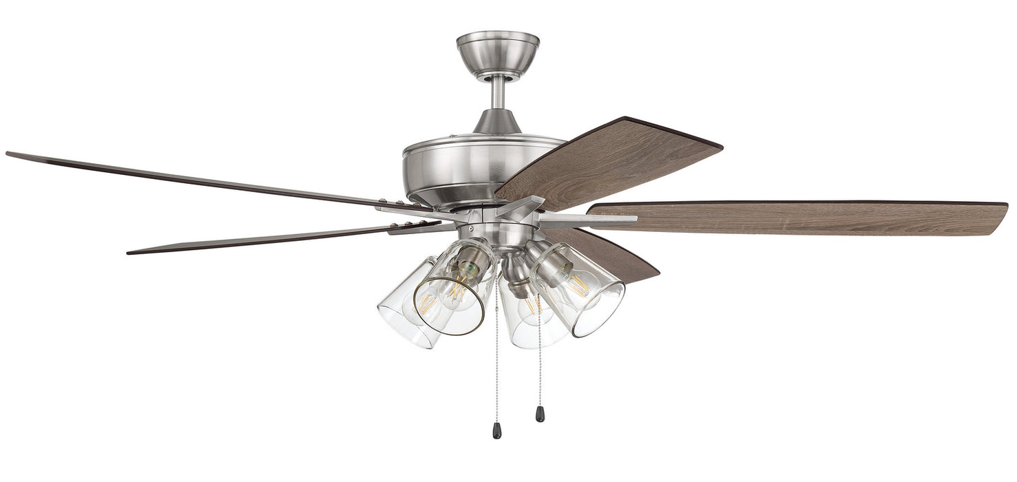 Super Pro 104 Clear 4-Light Kit 60" Ceiling Fan in Brushed Polished Nickel from Craftmade, item number S104BNK5-60DWGWN