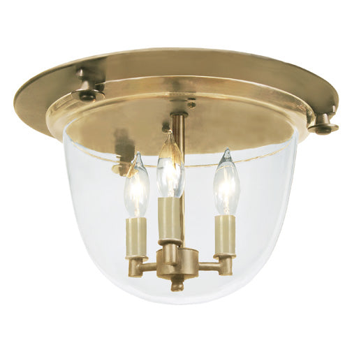 Harris Flush Mount Bell Lantern with Clear Glass in Satin Brass
