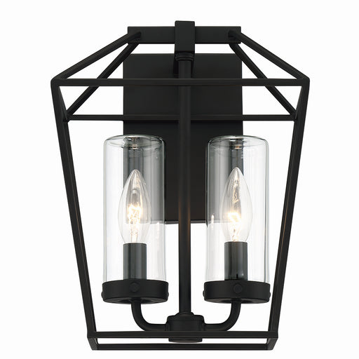Bastille Two Light Outdoor Wall Sconce in Satin Black