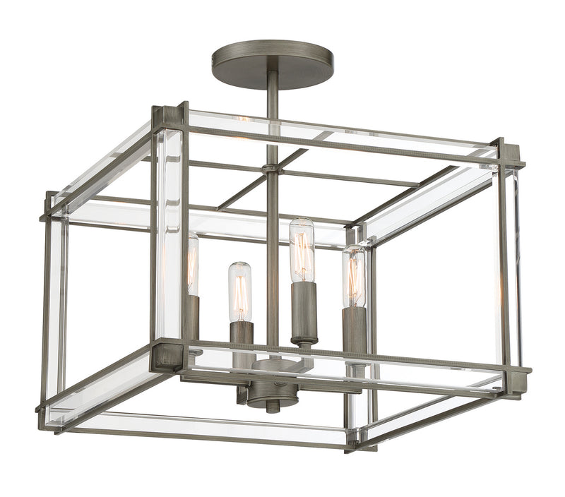 Langen Square Four Light Semi Flush Mount in Antique Nickel (Painted) - Lamps Expo